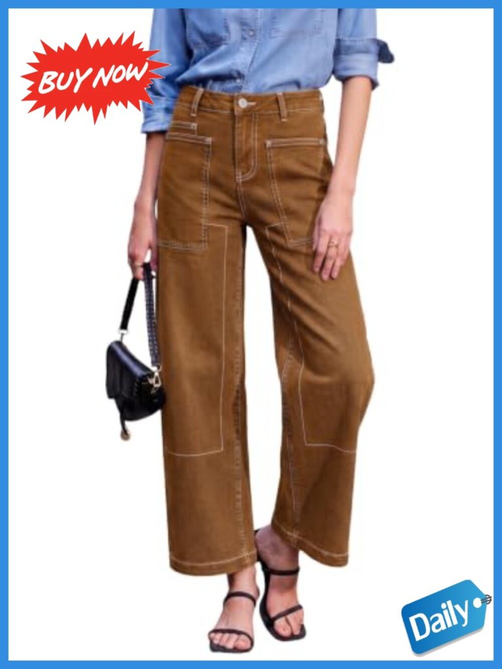 High Waist Wide Leg Ankle Jeans Stretchy Cotton Blend Women's